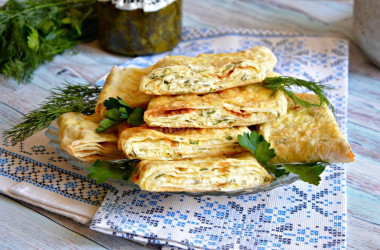 Lavash with cottage cheese in the oven