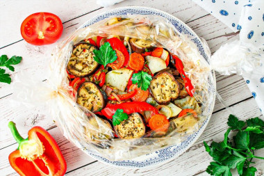 Vegetables baked in a sleeve in the oven