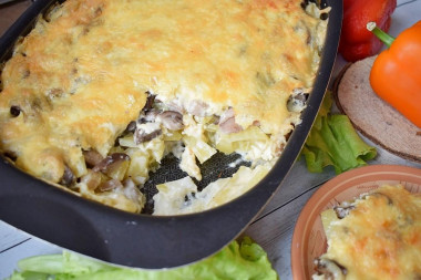 Potato casserole with mushrooms in the oven