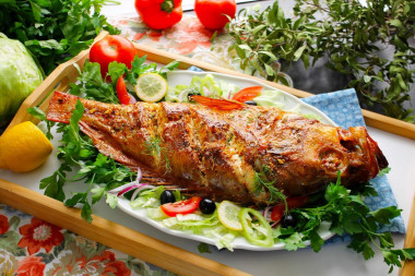 Whole sea bass baked in the oven