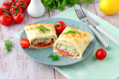 Fish baked in pita bread in the oven