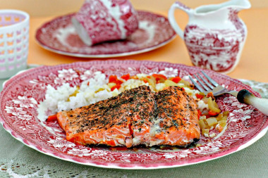 Pink salmon fillet baked in the oven juicy