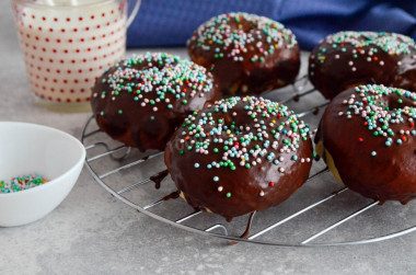 Donuts with chocolate glaze in the oven