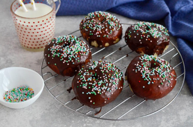 Donuts with chocolate glaze in the oven