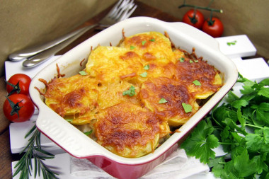 Chicken breast casserole in the oven with potatoes