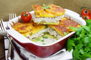 Chicken breast casserole in the oven with potatoes