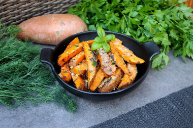 Sweet potato baked in the oven with cheese