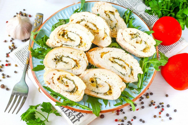 Chicken roll with cheese in the oven