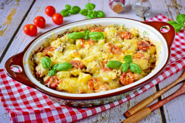 Meat casserole with potatoes in the oven