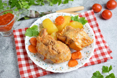 Rabbit in a sleeve for baking in the oven in sour cream