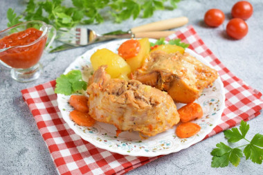 Rabbit in a sleeve for baking in the oven in sour cream