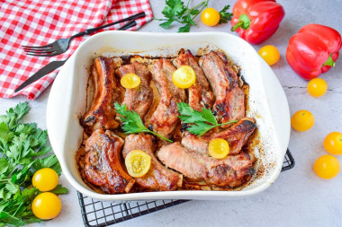 Pork ribs in soy sauce with honey in the oven