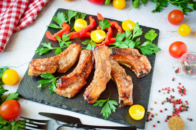 Pork ribs in soy sauce with honey in the oven