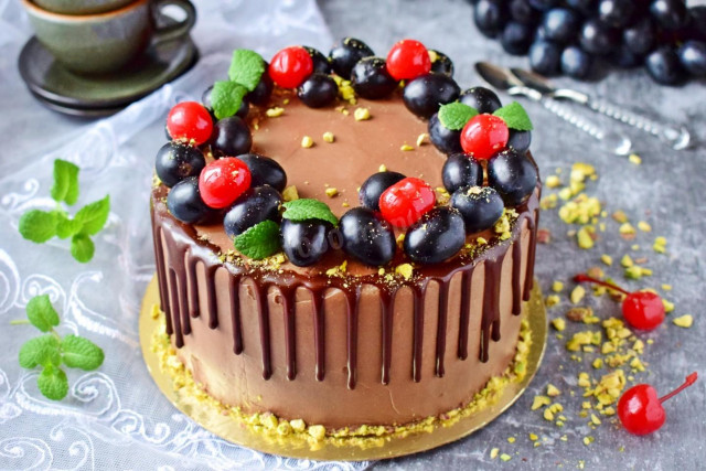 Chocolate cake with cherries and cream cheese