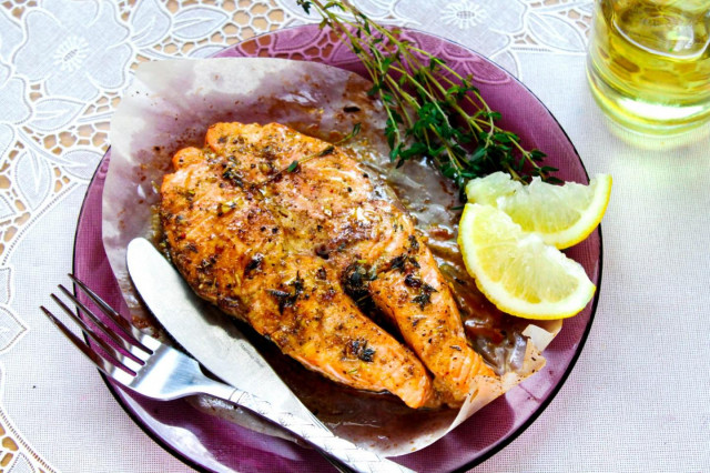 Baked salmon steak in the oven