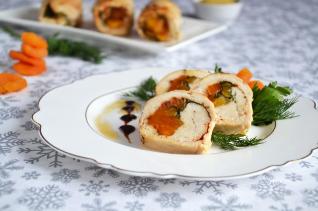 Chicken fillet rolls with stuffing in the oven