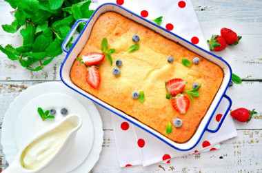 Cottage cheese casserole in the oven for a child