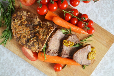 Homemade beef pork in the oven in foil