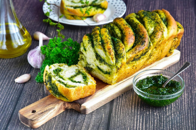 Bread with herbs and garlic in the oven lean