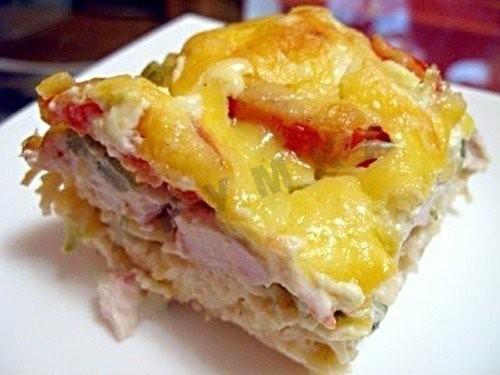 Pasta casserole with chicken in the oven