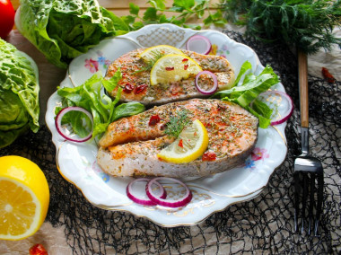 Salmon steak in the oven in foil