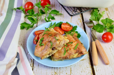 Chicken thighs in mayonnaise with garlic in the oven