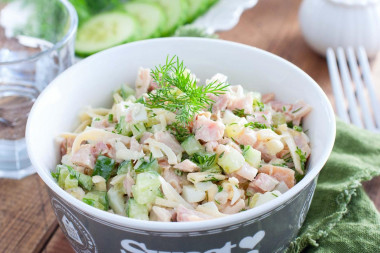 Salad with smoked chicken and fresh cucumber