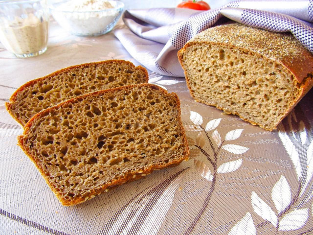Whole grain sourdough bread in the oven