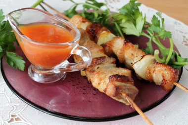 Pork kebab on skewers in the oven