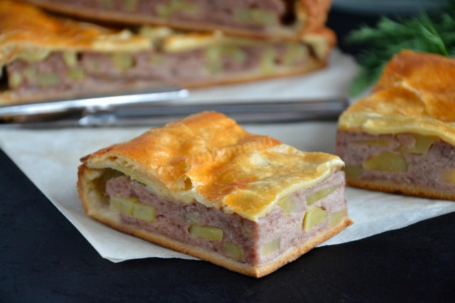 Minced chicken pie in the oven