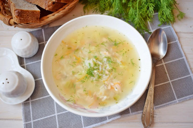 Canned pink salmon soup with rice