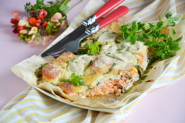 Trout with cheese baked in the oven