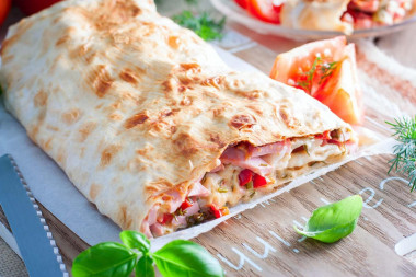 Stuffed pita bread in the oven