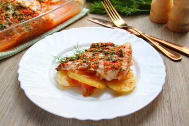 Sea fillet perch baked in the oven