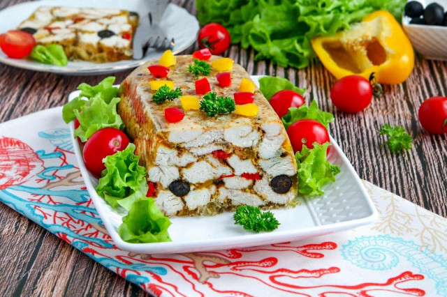 Marble chicken with gelatin in the oven