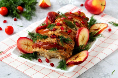 Pork with apples baked in the oven