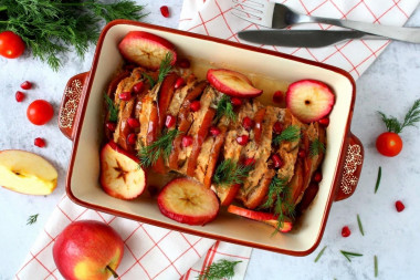 Pork with apples baked in the oven