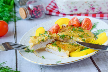 Turkey chops in the oven with cheese