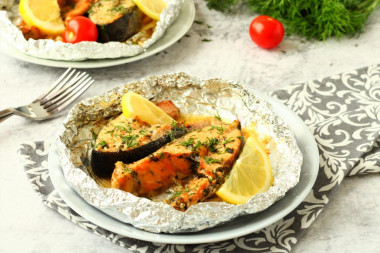 Pink salmon in soy sauce in the oven