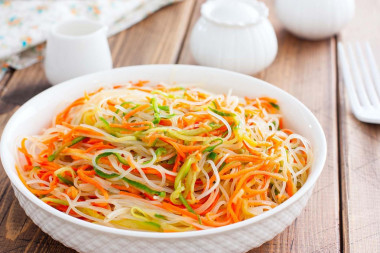Funchosa salad with Korean carrots and cucumber