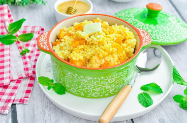 Millet porridge with pumpkin in a pot