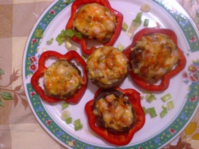 Stuffed mushroom caps in the oven