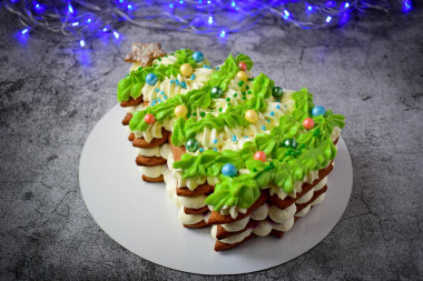 Christmas Tree cake for the New Year made of honey cakes