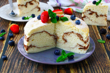 Airy cottage cheese sponge cake with cocoa in the oven