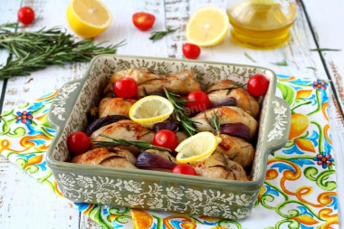 Chicken drumsticks with lemon oil and rosemary in the oven