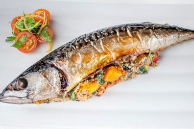 Mackerel stuffed with Mexican mixture in the oven