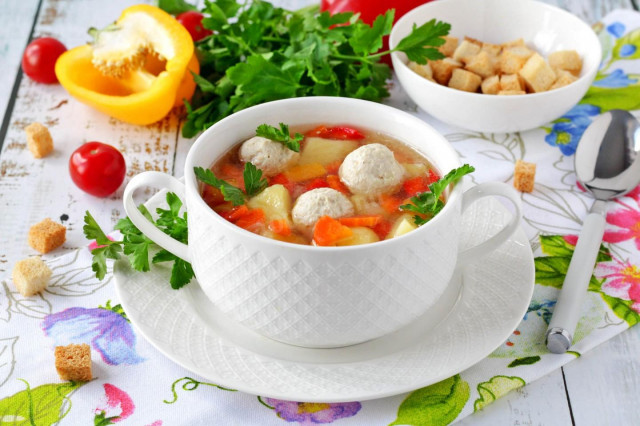 Soup with chicken meatballs