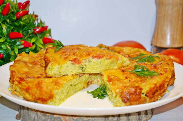 Zucchini-based pizza in the oven