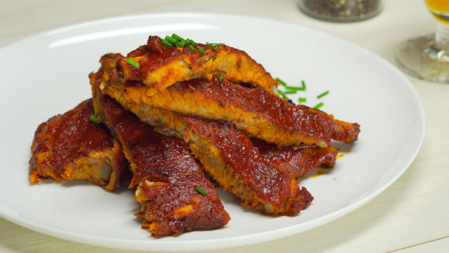 Pork ribs with mustard in the oven