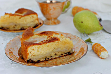 Pie with pears and chocolate in the oven in Italian